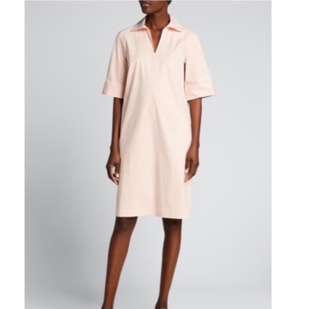 Lafayette 148 Dress Womens M Orange Andie Courtland Stripe Cotton Shift Pockets